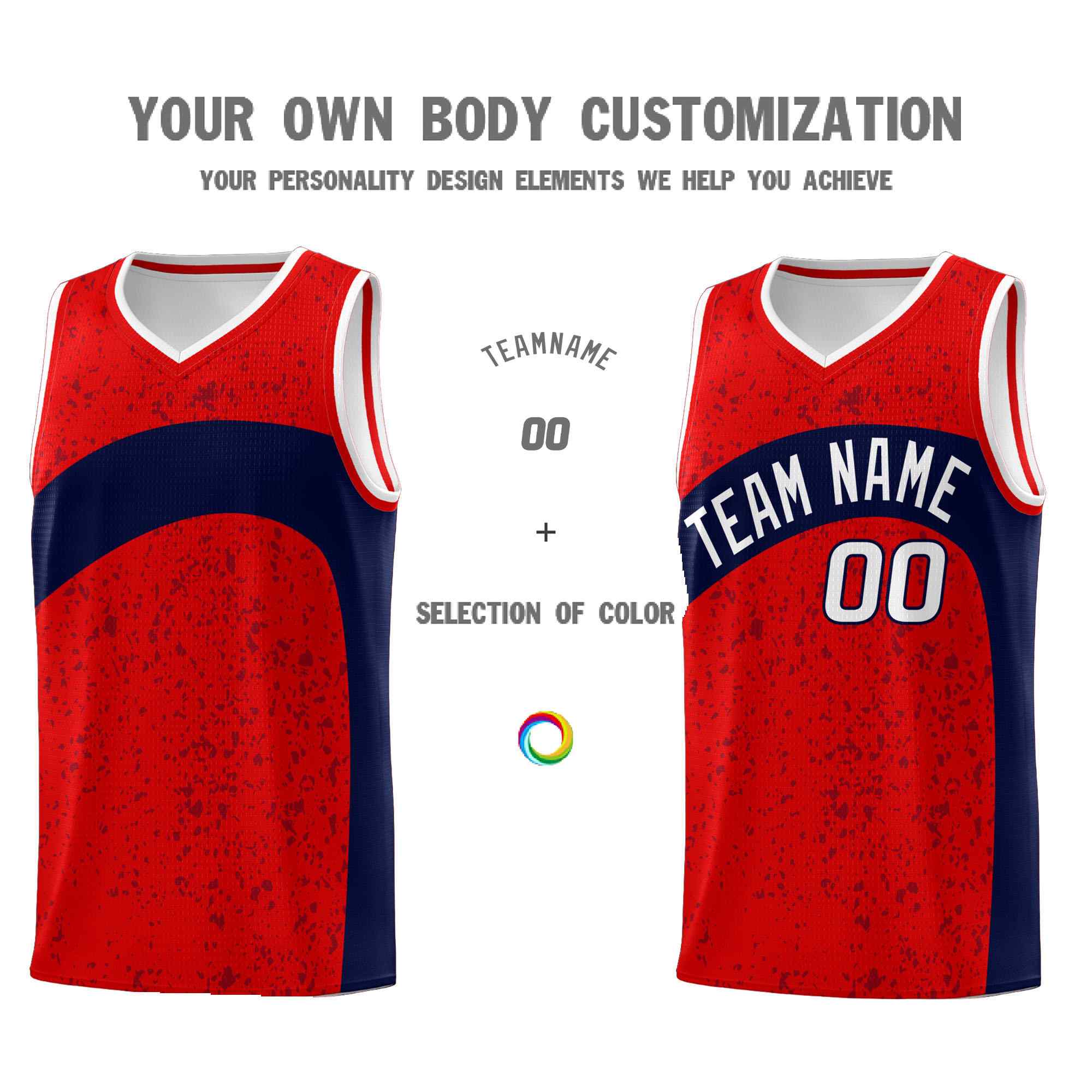 Custom Red Navy Dot Graffiti Pattern Irregular Team Names Sports Uniform Basketball Jersey - Image 4