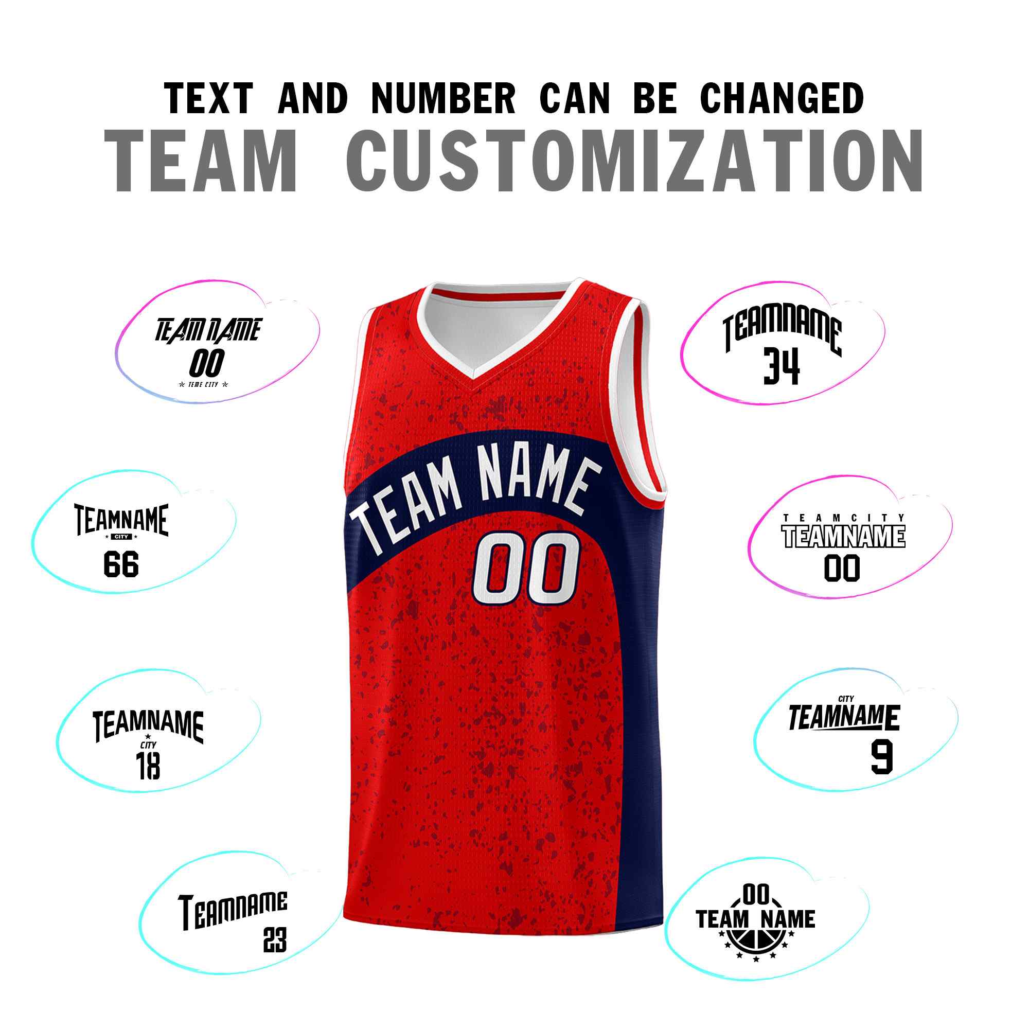 Custom Red Navy Dot Graffiti Pattern Irregular Team Names Sports Uniform Basketball Jersey - Image 5
