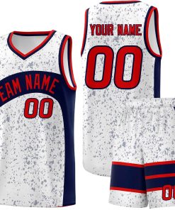 Custom White Navy Dot Graffiti Pattern Irregular Team Names Sports Uniform Basketball Jersey| KXKSHOP