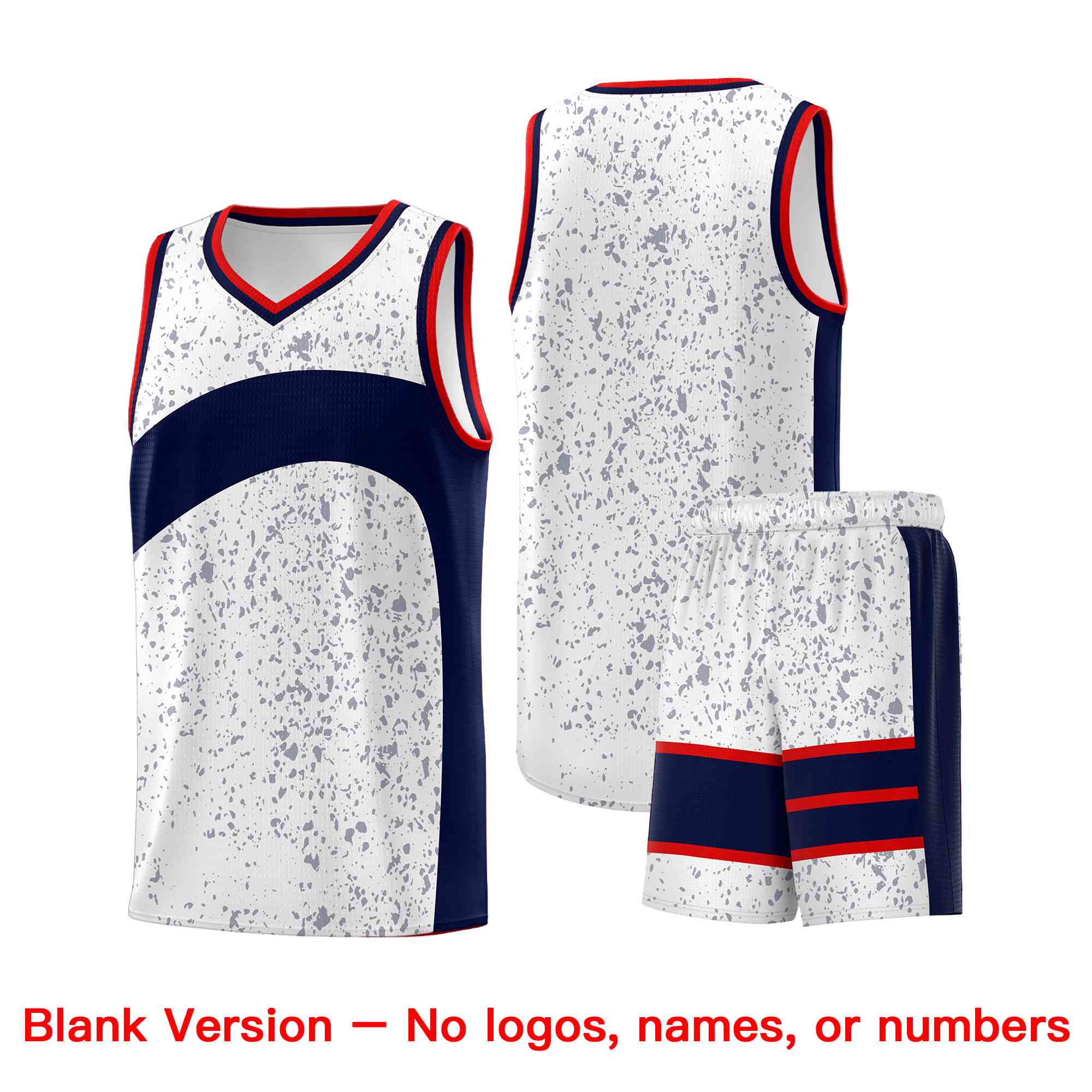 Custom White Navy Dot Graffiti Pattern Irregular Team Names Sports Uniform Basketball Jersey - Image 2