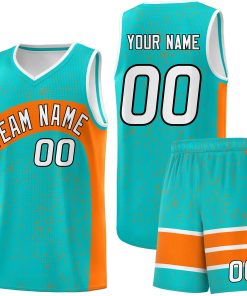 Custom Aqua Orange Dot Graffiti Pattern Irregular Team Names Sports Uniform Basketball Jersey| KXKSHOP