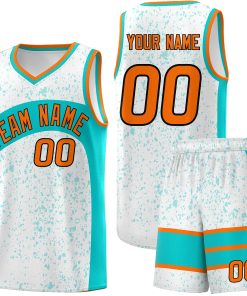 Custom White Aqua Dot Graffiti Pattern Irregular Team Names Sports Uniform Basketball Jersey| KXKSHOP
