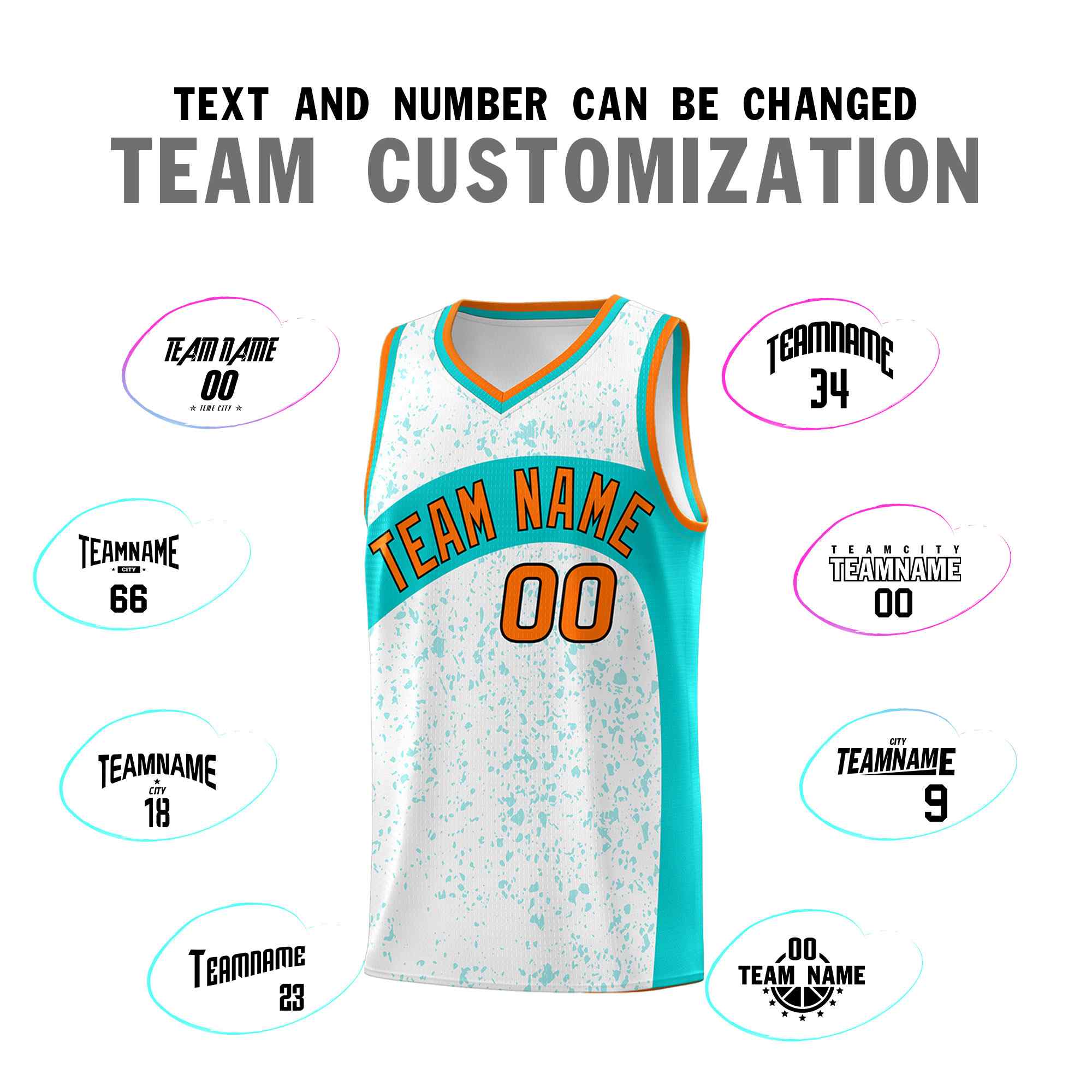 Custom White Aqua Dot Graffiti Pattern Irregular Team Names Sports Uniform Basketball Jersey - Image 5
