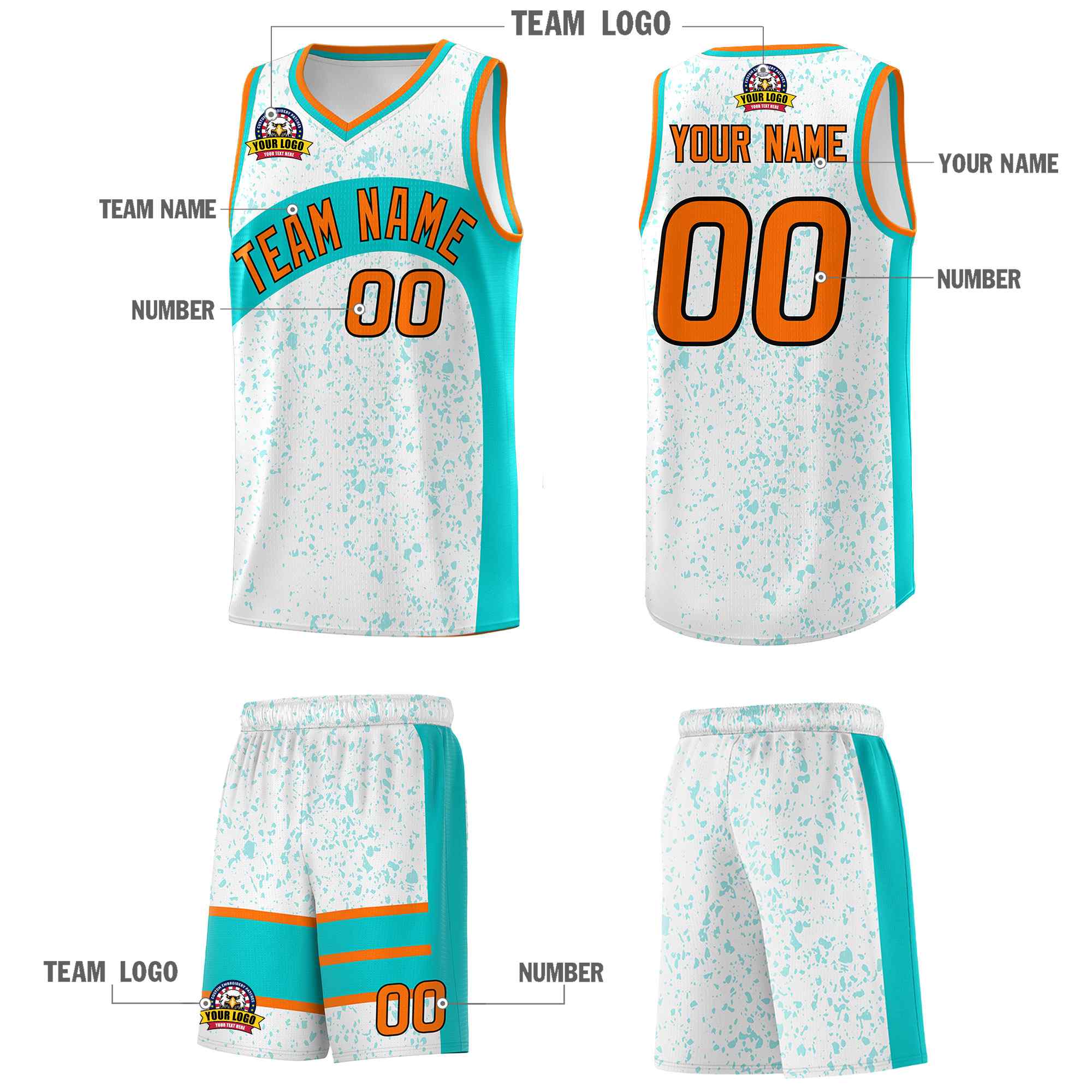 Custom White Aqua Dot Graffiti Pattern Irregular Team Names Sports Uniform Basketball Jersey - Image 6