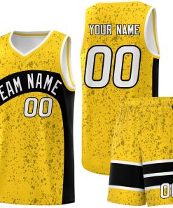 Custom Gold Black Dot Graffiti Pattern Irregular Team Names Sports Uniform Basketball Jersey| KXKSHOP
