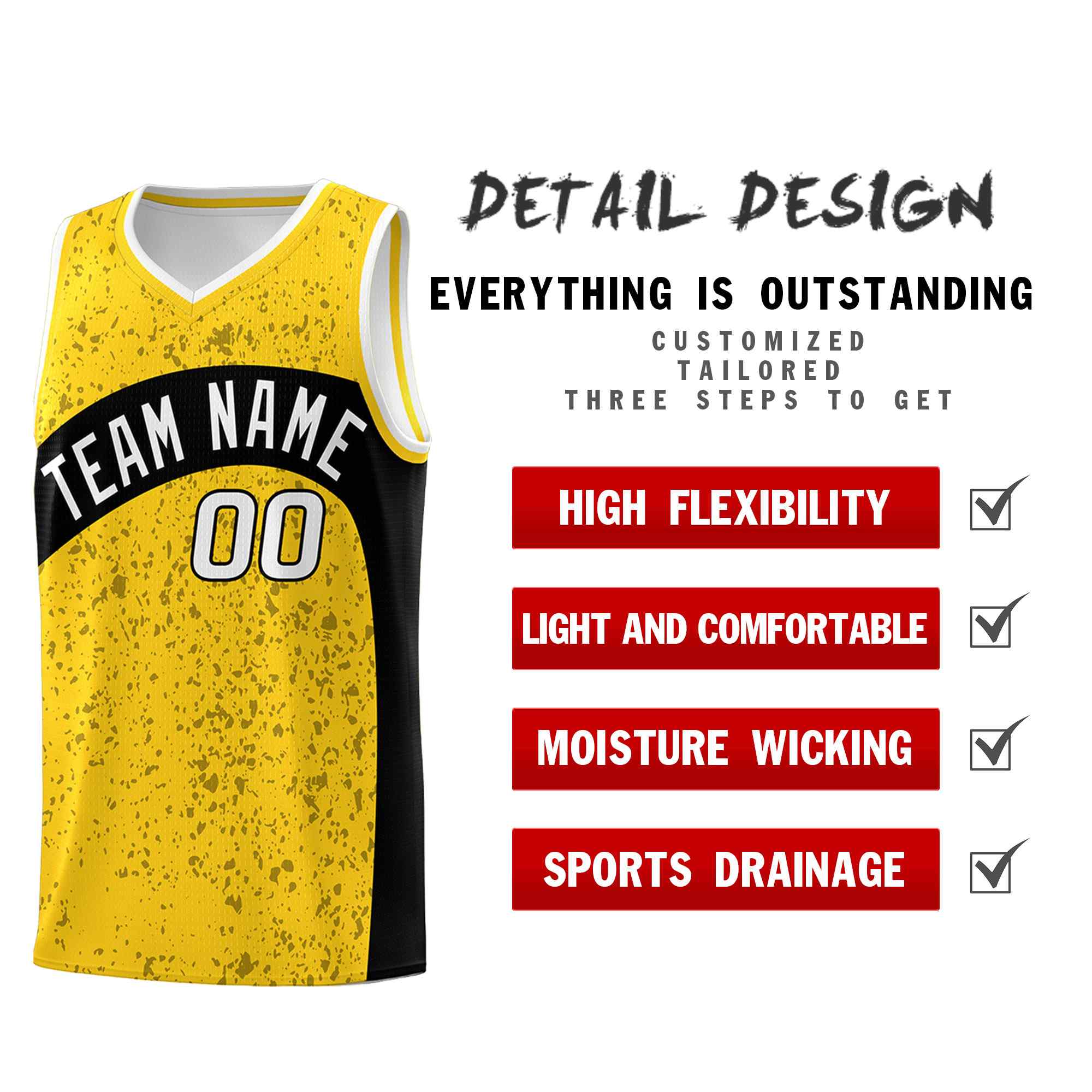 Custom Gold Black Dot Graffiti Pattern Irregular Team Names Sports Uniform Basketball Jersey - Image 3