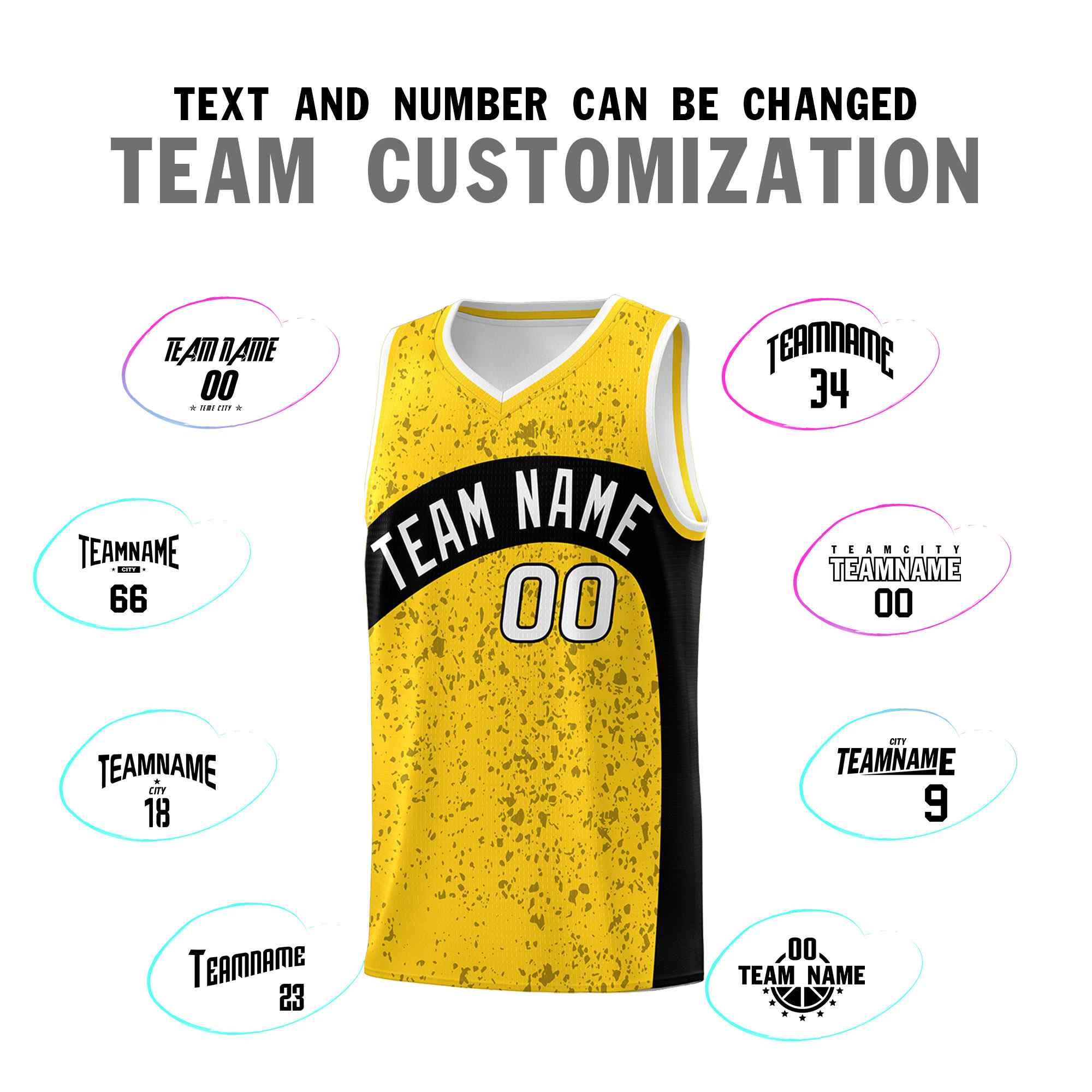Custom Gold Black Dot Graffiti Pattern Irregular Team Names Sports Uniform Basketball Jersey - Image 5