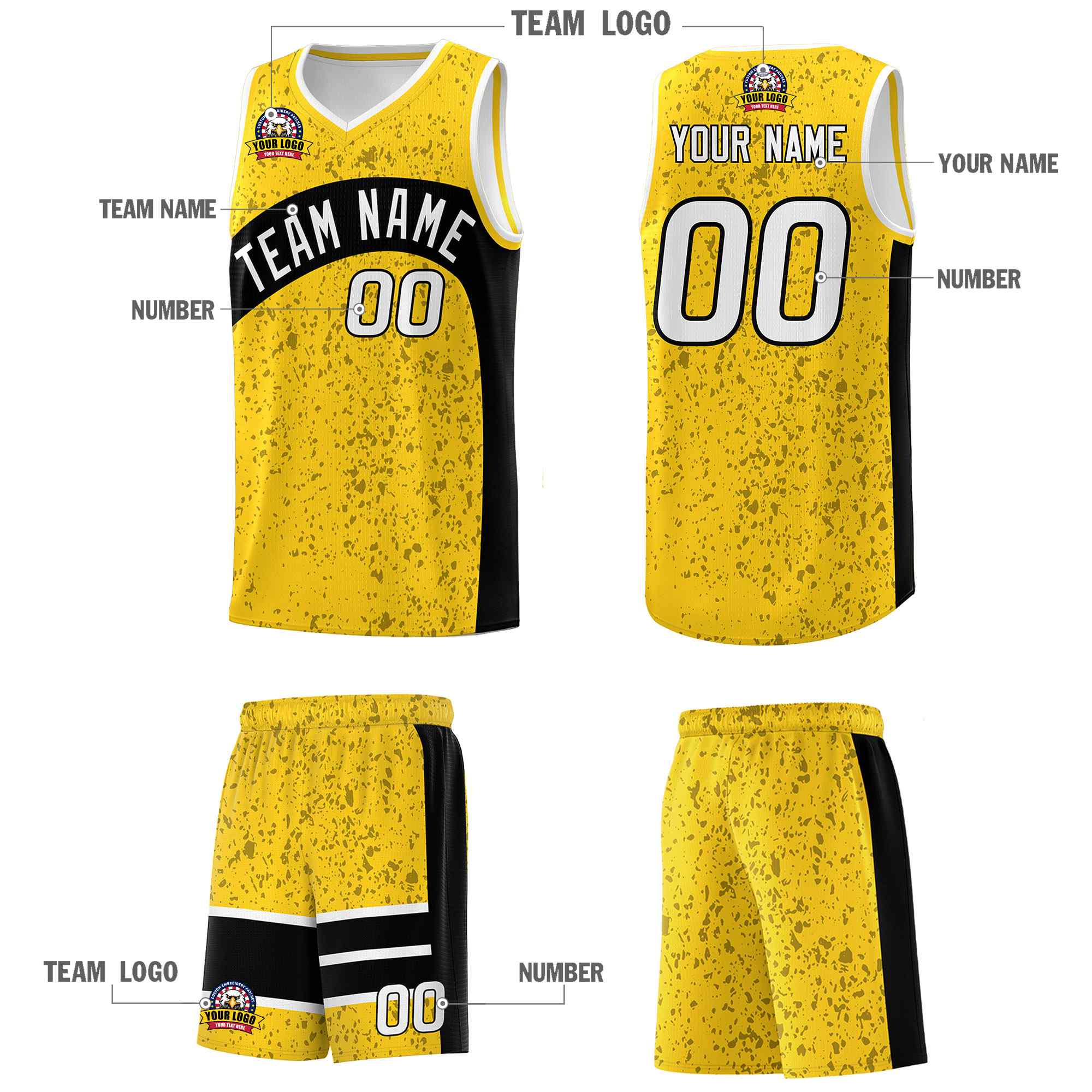 Custom Gold Black Dot Graffiti Pattern Irregular Team Names Sports Uniform Basketball Jersey - Image 6