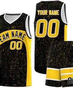 Custom Black Gold Dot Graffiti Pattern Irregular Team Names Sports Uniform Basketball Jersey| KXKSHOP