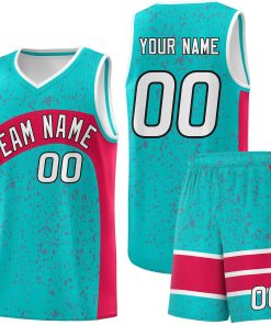 Custom Aqua Red Dot Graffiti Pattern Irregular Team Names Sports Uniform Basketball Jersey| KXKSHOP