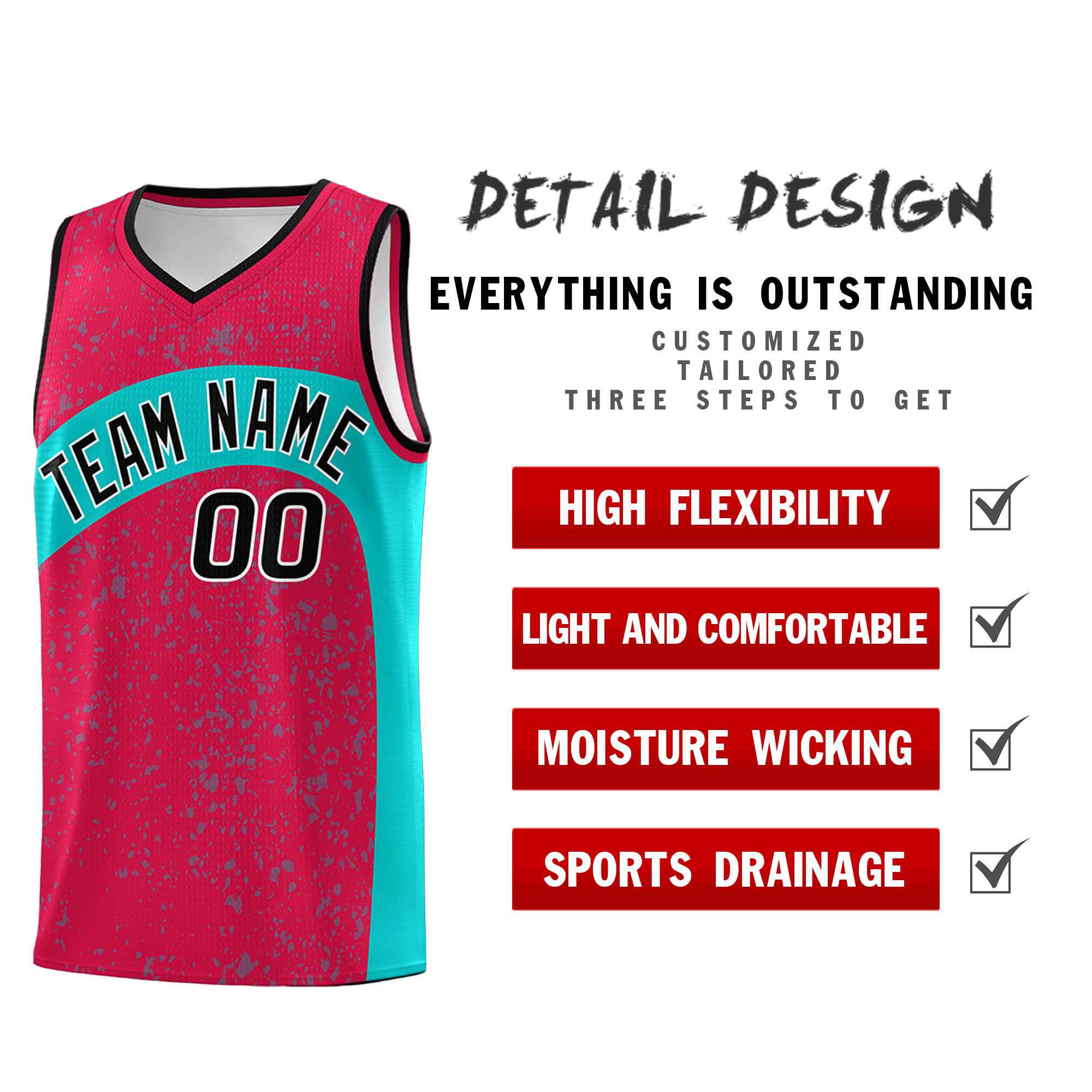 Custom Red Aqua Dot Graffiti Pattern Irregular Team Names Sports Uniform Basketball Jersey - Image 3