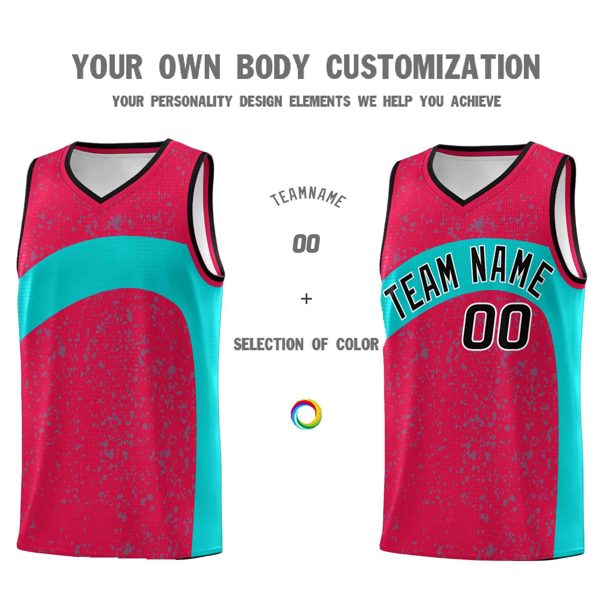 Custom Red Aqua Dot Graffiti Pattern Irregular Team Names Sports Uniform Basketball Jersey - Image 4