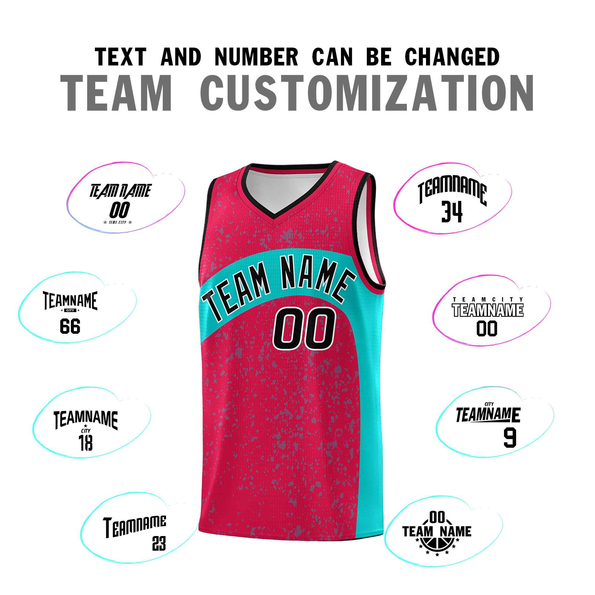 Custom Red Aqua Dot Graffiti Pattern Irregular Team Names Sports Uniform Basketball Jersey - Image 5