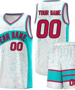 Custom White Aqua Dot Graffiti Pattern Irregular Team Names Sports Uniform Basketball Jersey| KXKSHOP