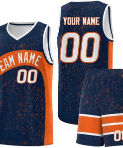 Custom Navy Orange Dot Graffiti Pattern Irregular Team Names Sports Uniform Basketball Jersey| KXKSHOP