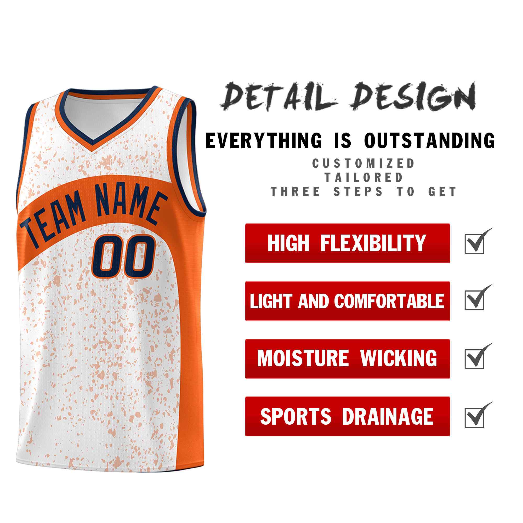 Custom White Orange Dot Graffiti Pattern Irregular Team Names Sports Uniform Basketball Jersey - Image 3