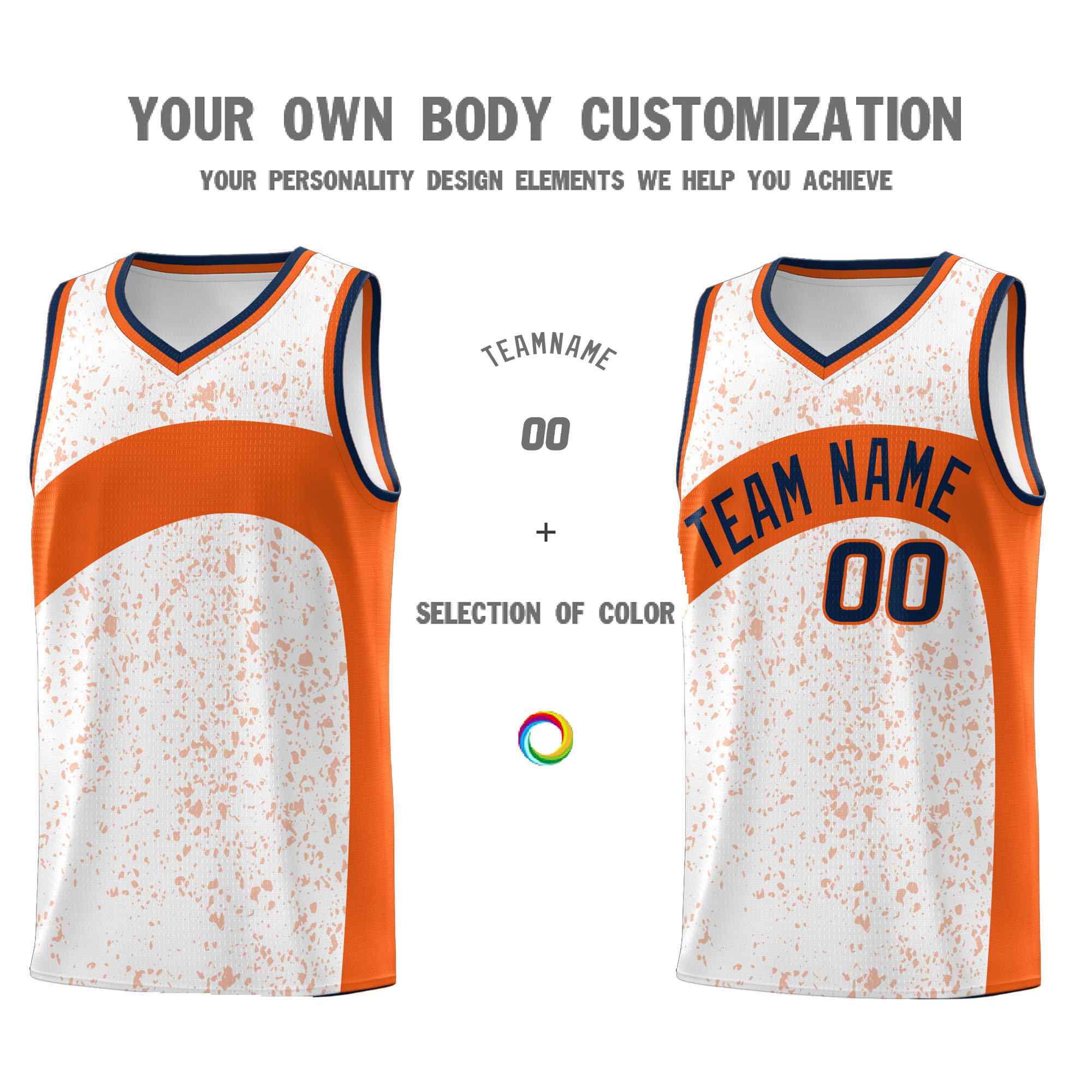 Custom White Orange Dot Graffiti Pattern Irregular Team Names Sports Uniform Basketball Jersey - Image 4