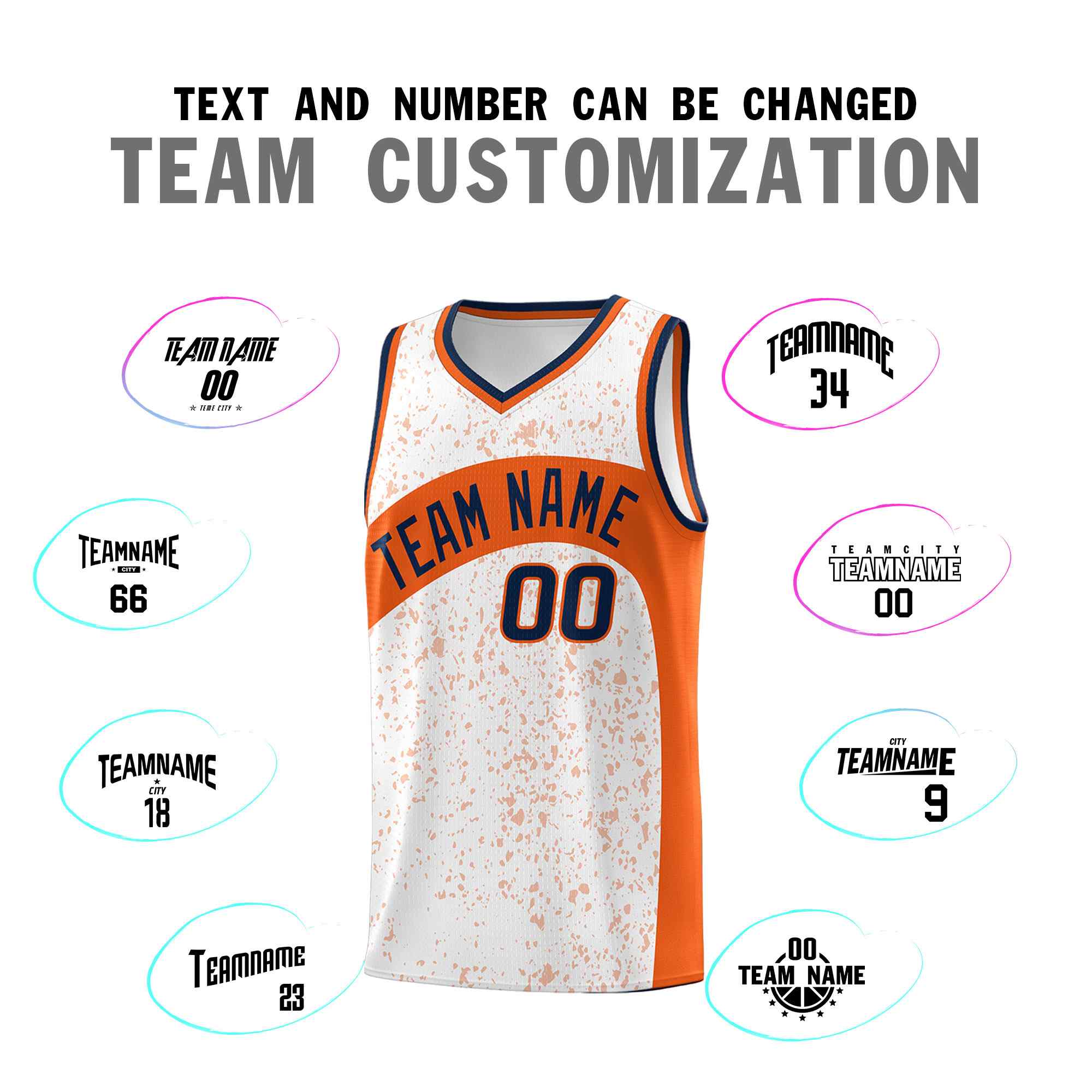 Custom White Orange Dot Graffiti Pattern Irregular Team Names Sports Uniform Basketball Jersey - Image 5