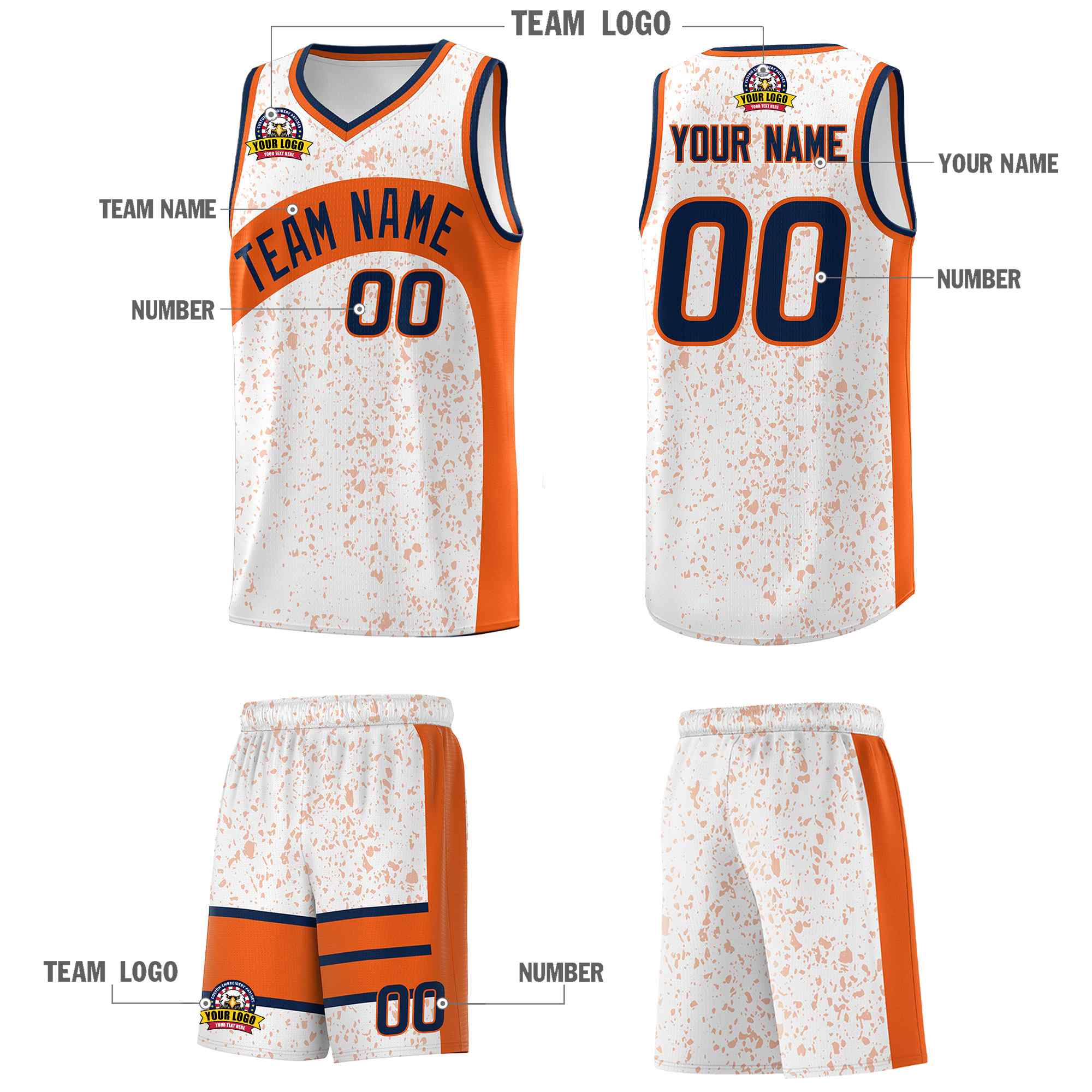 Custom White Orange Dot Graffiti Pattern Irregular Team Names Sports Uniform Basketball Jersey - Image 6