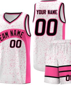 Custom White Pink Dot Graffiti Pattern Irregular Team Names Sports Uniform Basketball Jersey| KXKSHOP