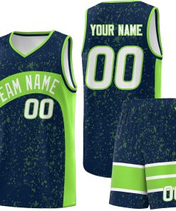 Custom Navy Fluorescent Green Dot Graffiti Pattern Irregular Team Names Sports Uniform Basketball Jersey| KXKSHOP