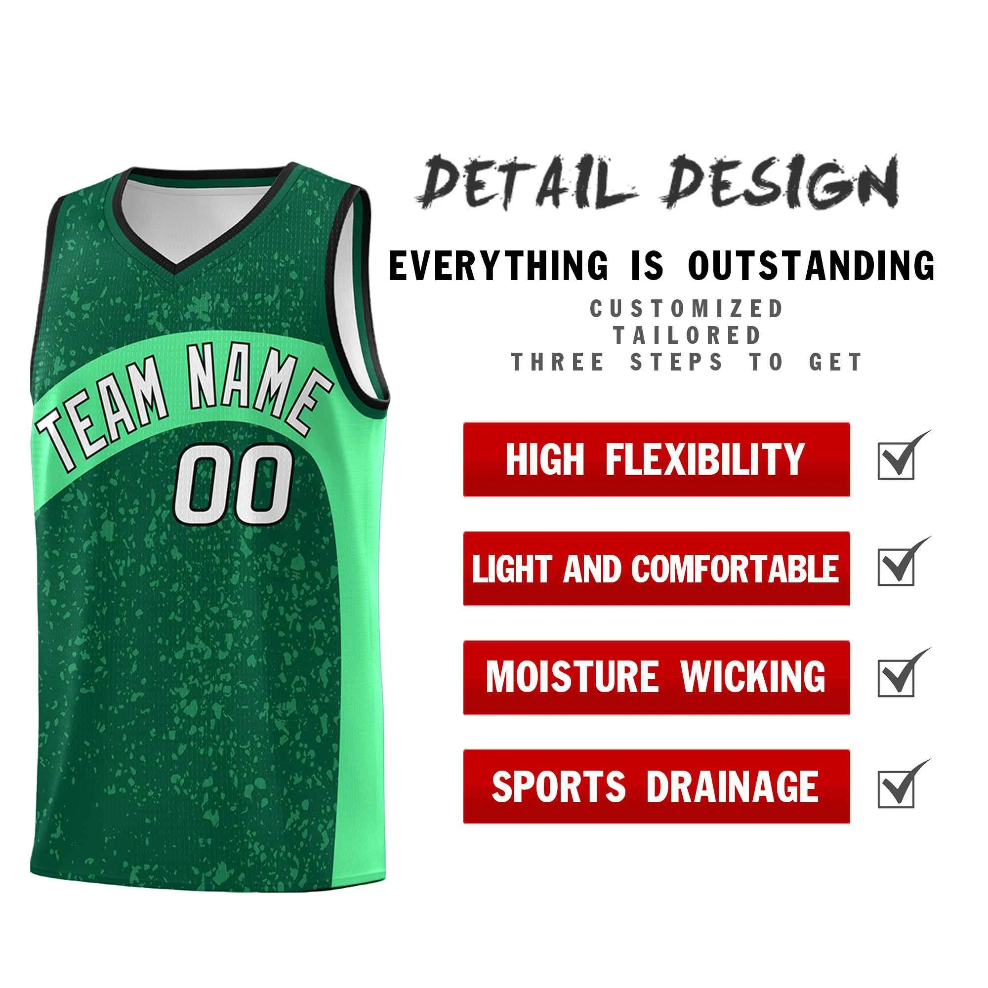 Custom Kelly Green Green Dot Graffiti Pattern Irregular Team Names Sports Uniform Basketball Jersey - Image 3