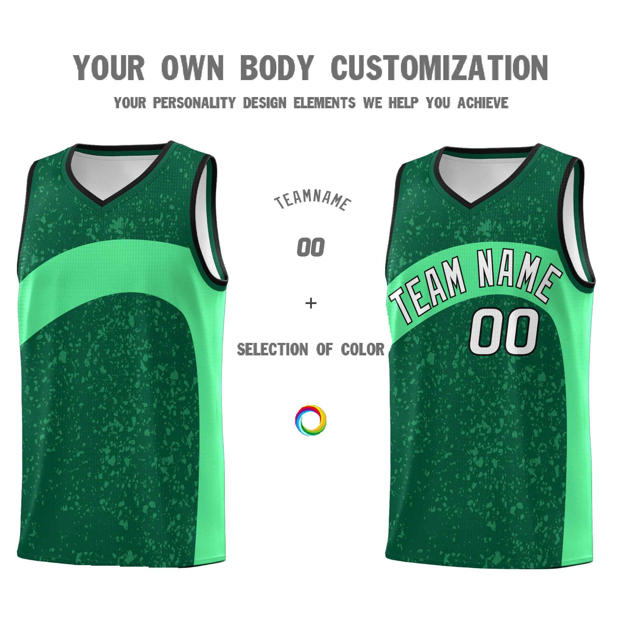 Custom Kelly Green Green Dot Graffiti Pattern Irregular Team Names Sports Uniform Basketball Jersey - Image 4