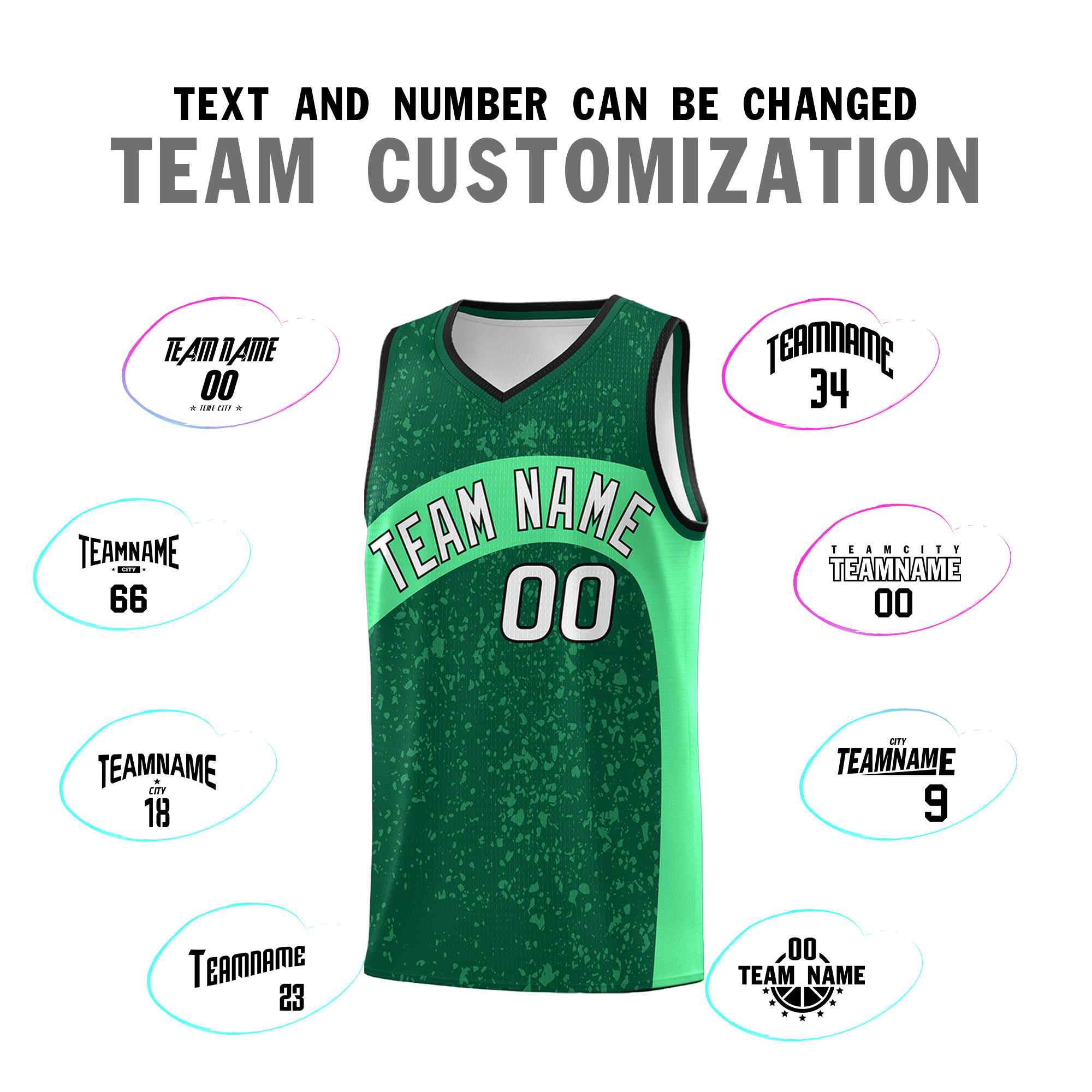 Custom Kelly Green Green Dot Graffiti Pattern Irregular Team Names Sports Uniform Basketball Jersey - Image 5