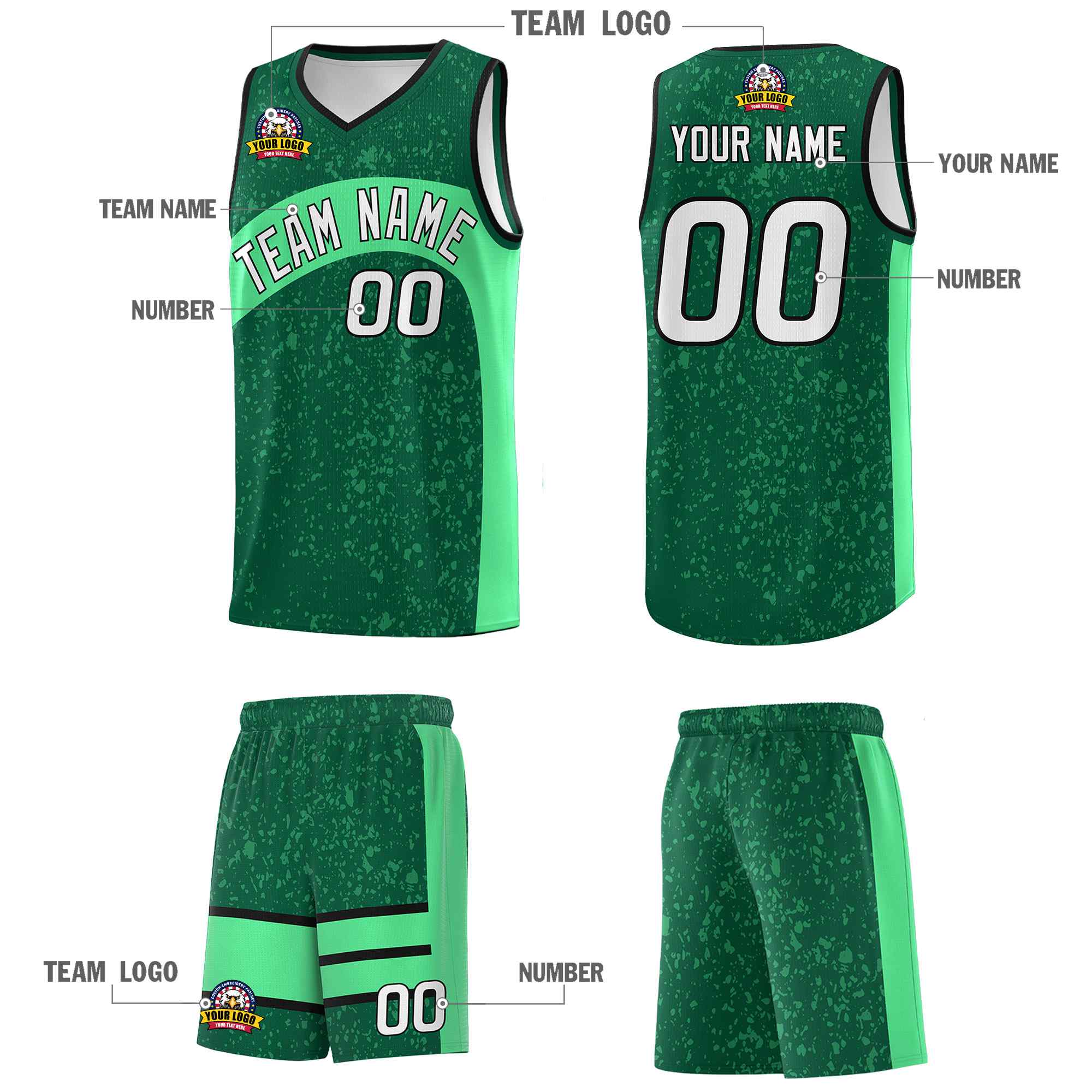 Custom Kelly Green Green Dot Graffiti Pattern Irregular Team Names Sports Uniform Basketball Jersey - Image 6