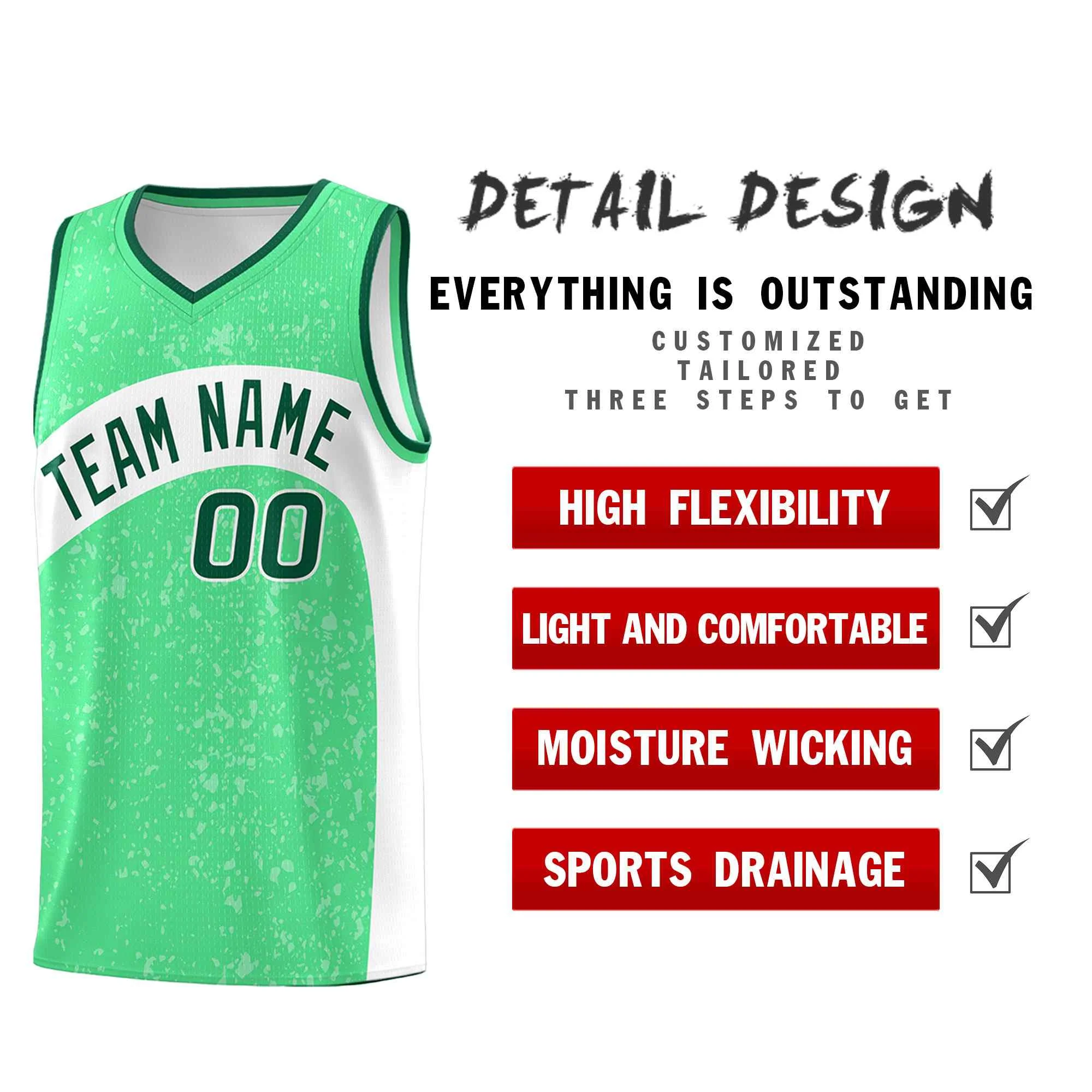Custom Green Kelly Green Dot Graffiti Pattern Irregular Team Names Sports Uniform Basketball Jersey - Image 3