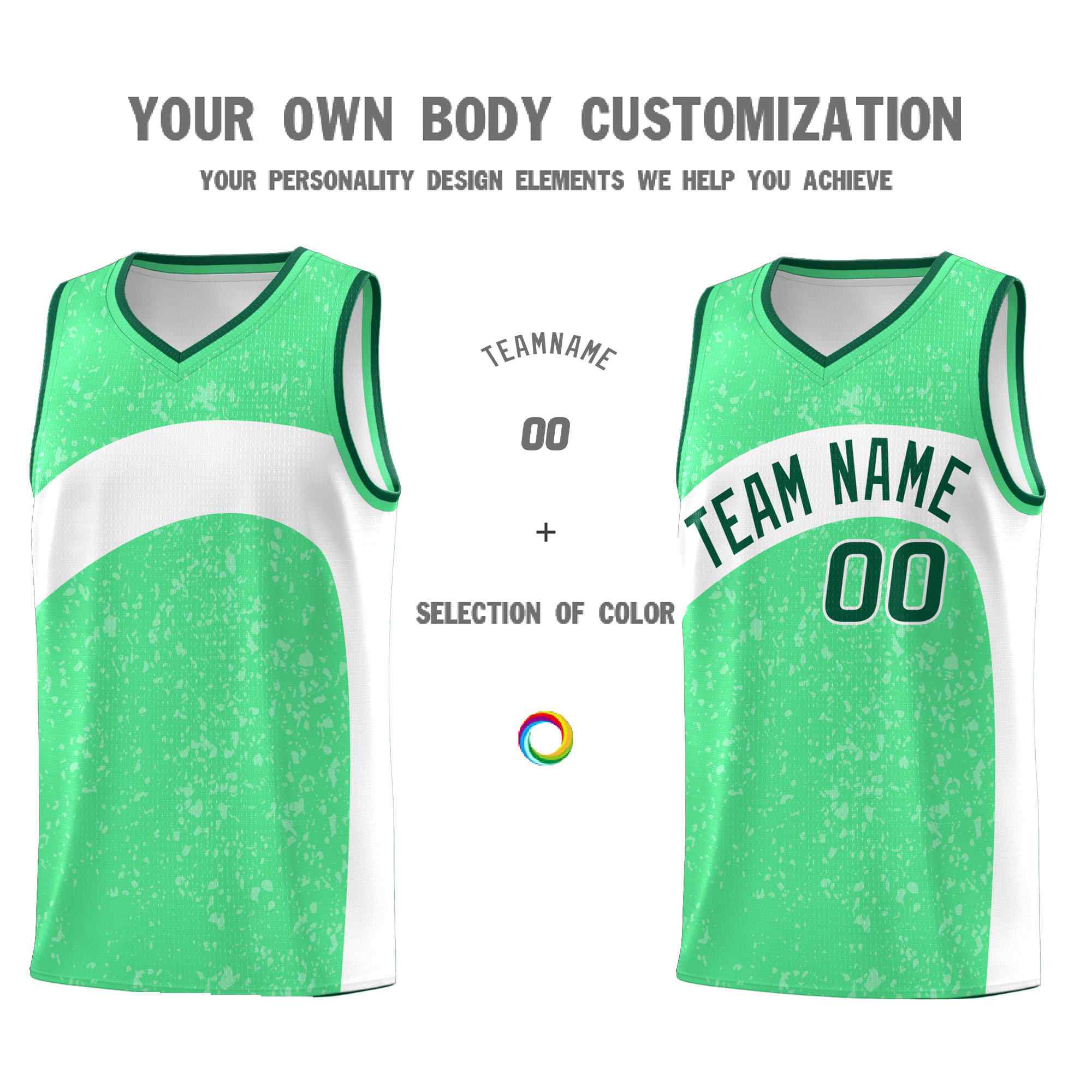 Custom Green Kelly Green Dot Graffiti Pattern Irregular Team Names Sports Uniform Basketball Jersey - Image 4