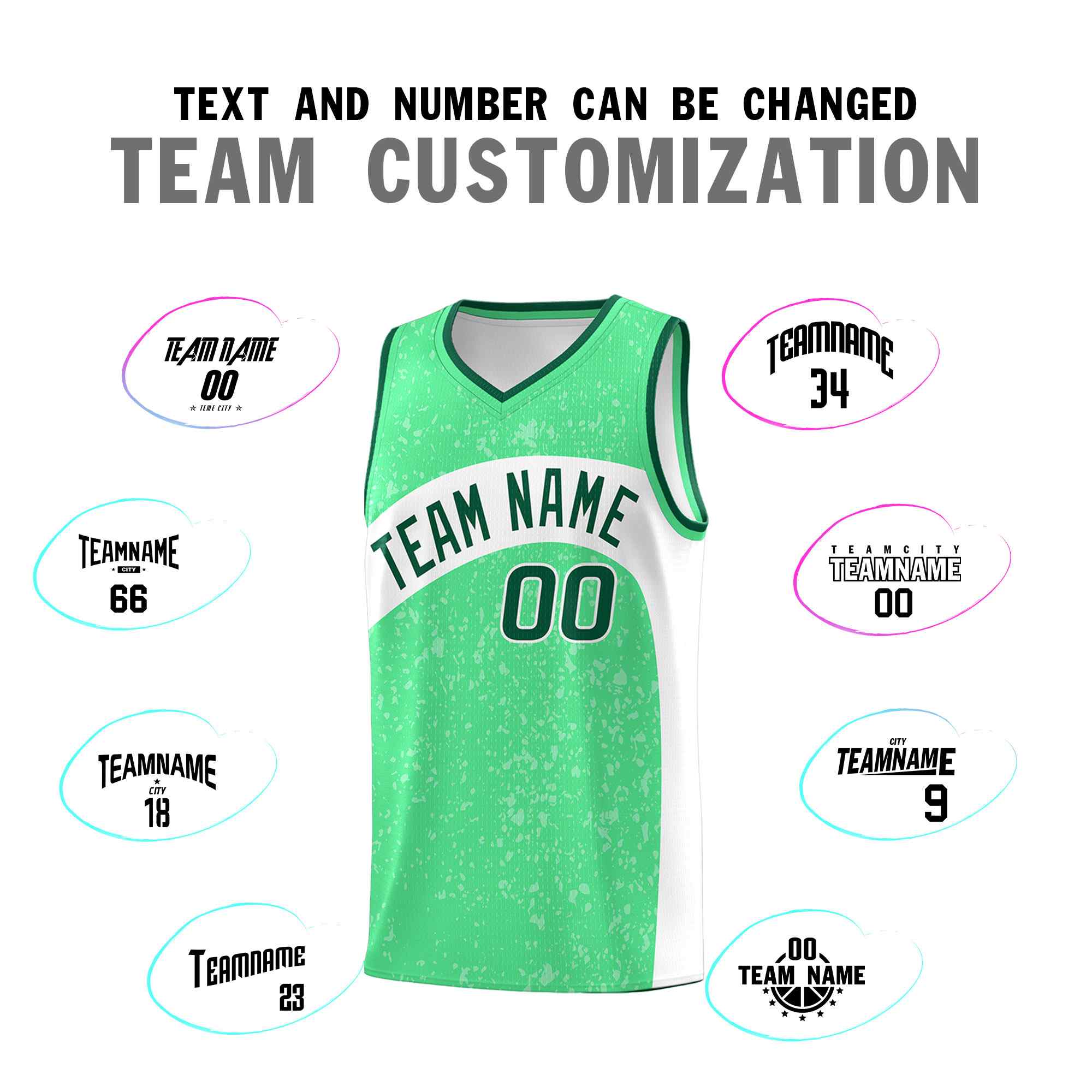 Custom Green Kelly Green Dot Graffiti Pattern Irregular Team Names Sports Uniform Basketball Jersey - Image 5