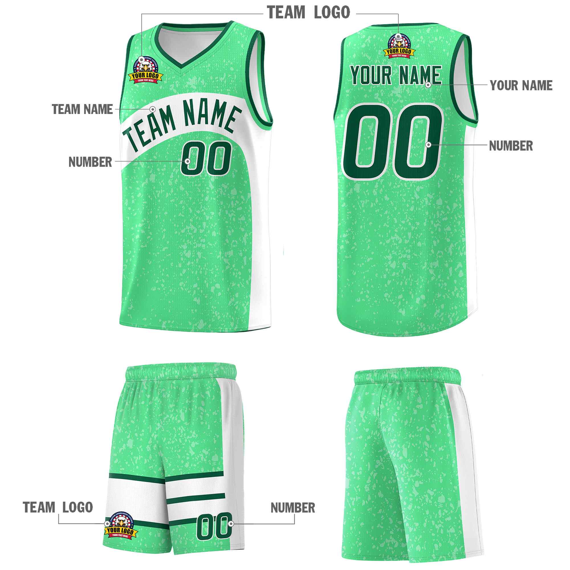 Custom Green Kelly Green Dot Graffiti Pattern Irregular Team Names Sports Uniform Basketball Jersey - Image 6