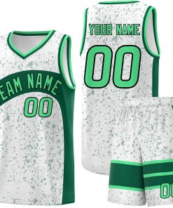 Custom White Kelly Green Dot Graffiti Pattern Irregular Team Names Sports Uniform Basketball Jersey| KXKSHOP