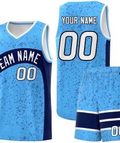Custom Powder Blue Navy Dot Graffiti Pattern Irregular Team Names Sports Uniform Basketball Jersey| KXKSHOP