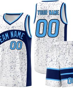 Custom White Navy Dot Graffiti Pattern Irregular Team Names Sports Uniform Basketball Jersey| KXKSHOP