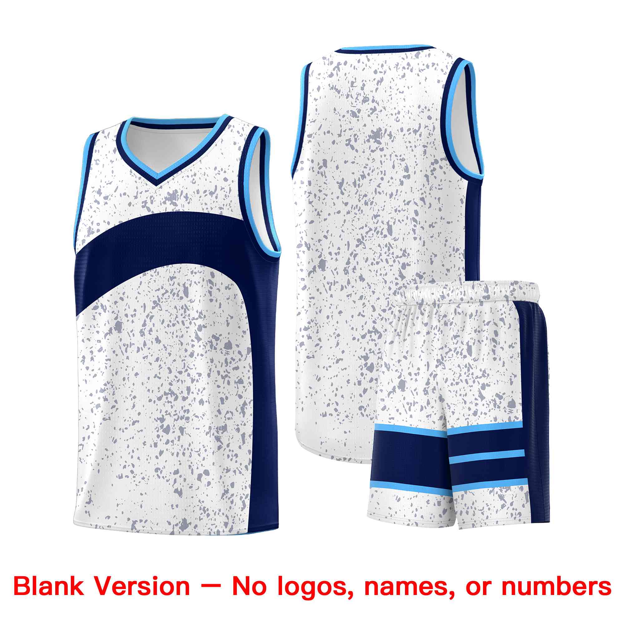 Custom White Navy Dot Graffiti Pattern Irregular Team Names Sports Uniform Basketball Jersey - Image 2