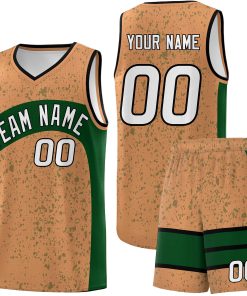 Custom Buckskin Brown Green Dot Graffiti Pattern Irregular Team Names Sports Uniform Basketball Jersey| KXKSHOP