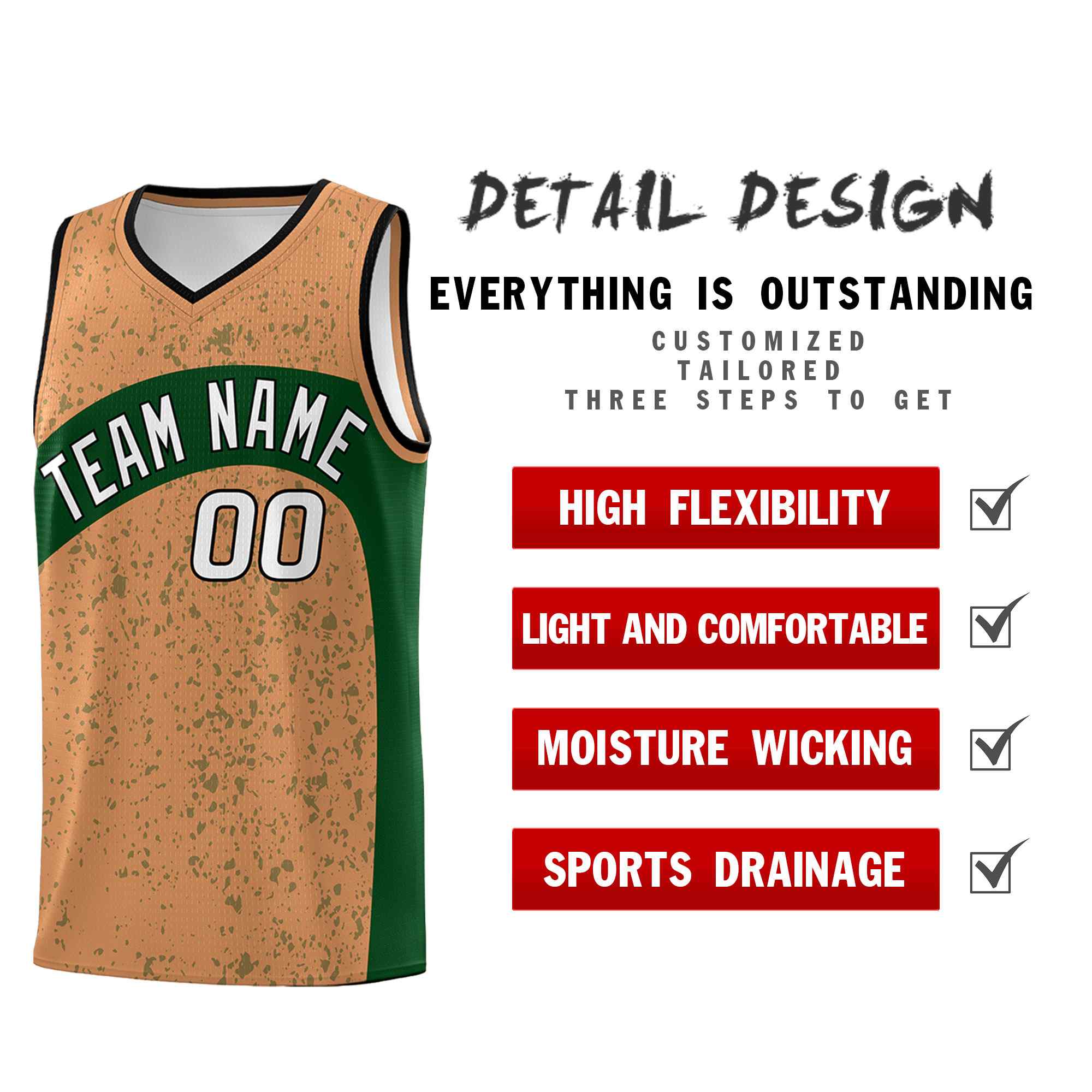 Custom Buckskin Brown Green Dot Graffiti Pattern Irregular Team Names Sports Uniform Basketball Jersey - Image 3
