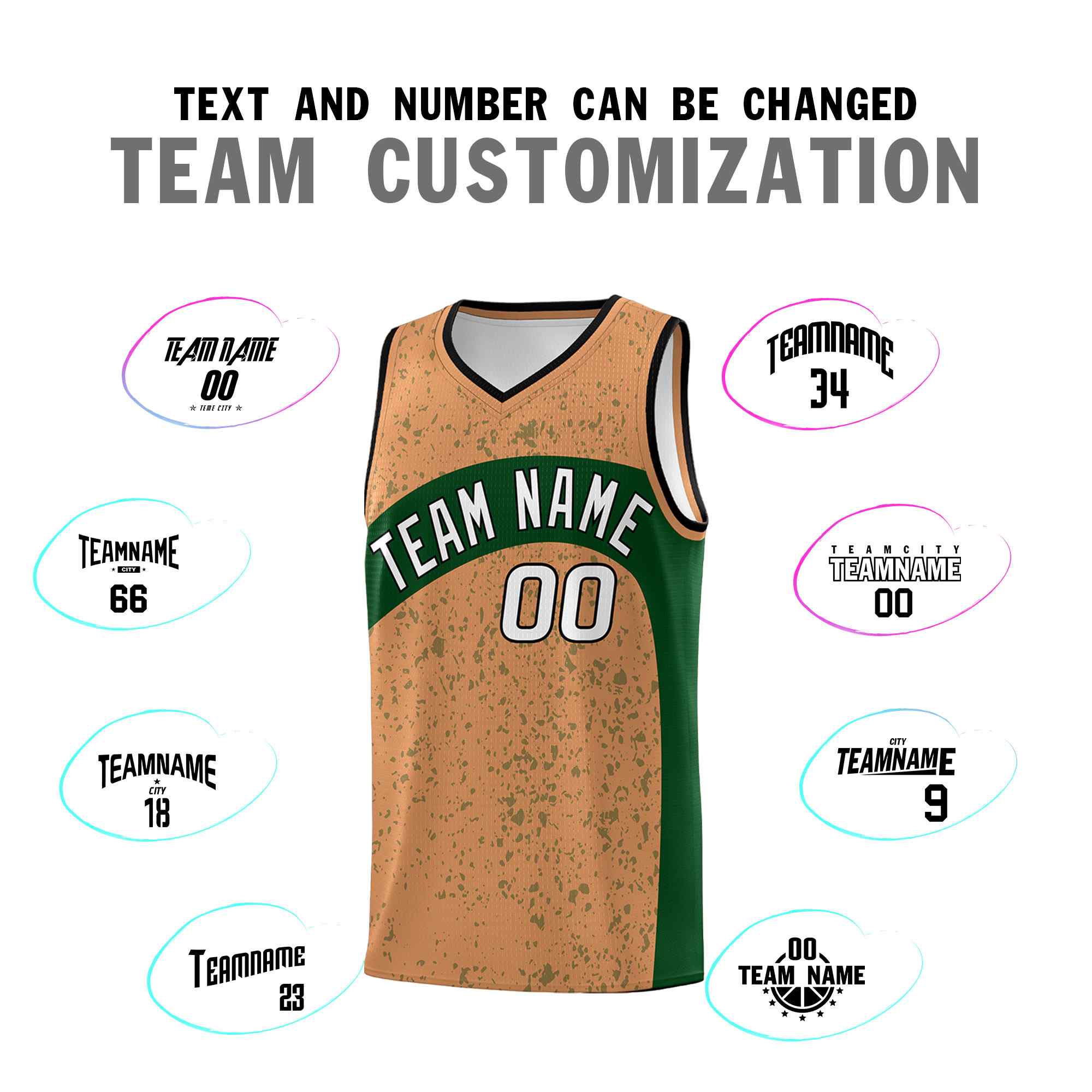 Custom Buckskin Brown Green Dot Graffiti Pattern Irregular Team Names Sports Uniform Basketball Jersey - Image 5
