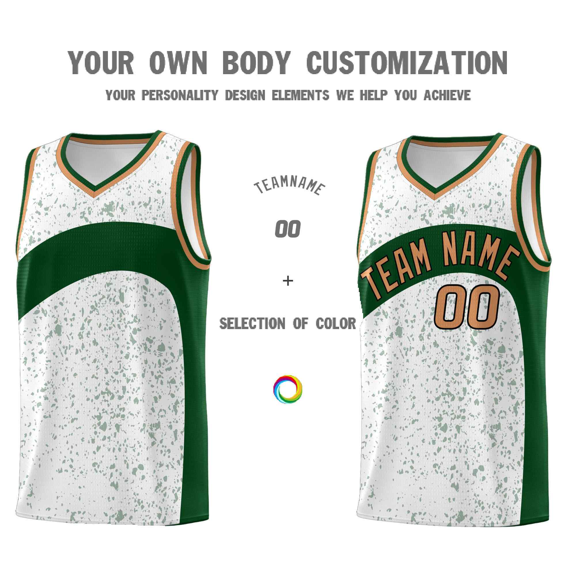 Custom White Green Dot Graffiti Pattern Irregular Team Names Sports Uniform Basketball Jersey - Image 4