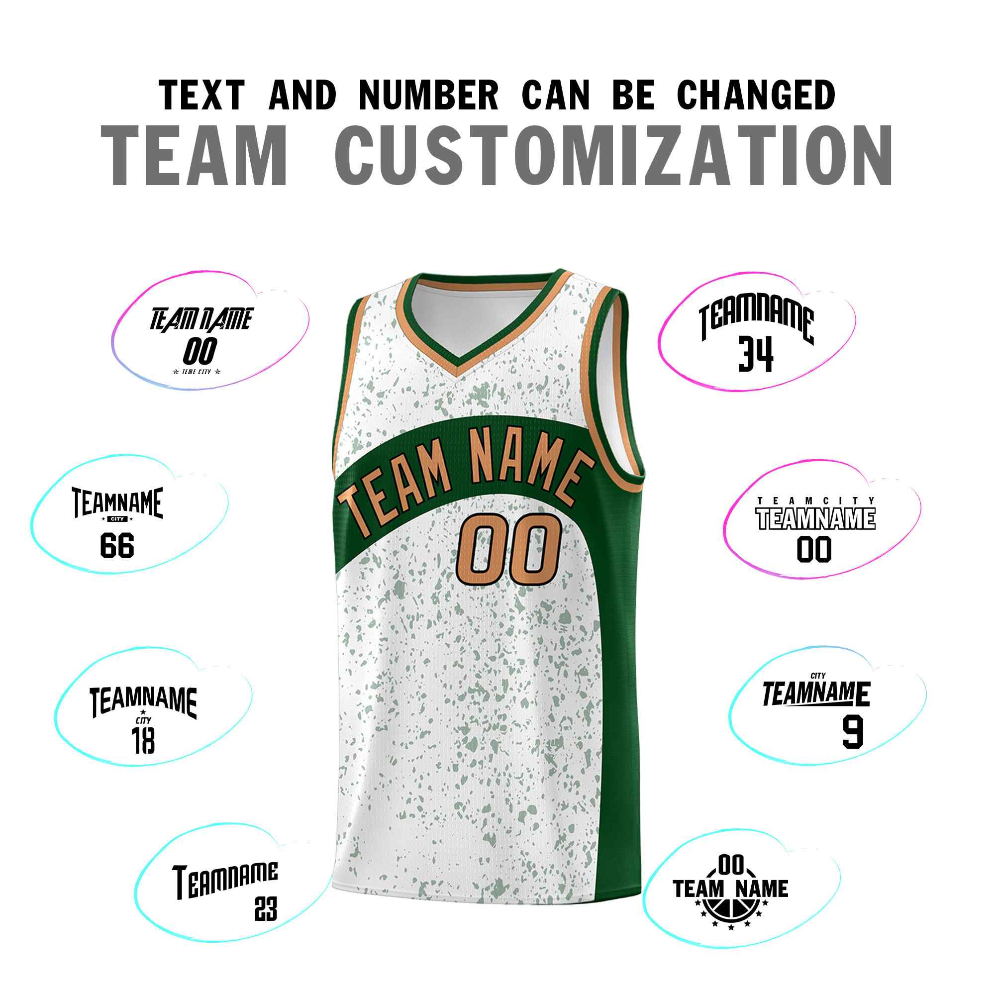 Custom White Green Dot Graffiti Pattern Irregular Team Names Sports Uniform Basketball Jersey - Image 5