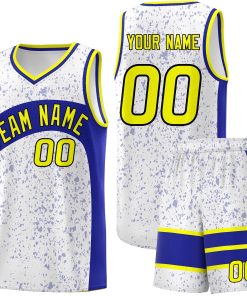 Custom White Royal Dot Graffiti Pattern Irregular Team Names Sports Uniform Basketball Jersey| KXKSHOP