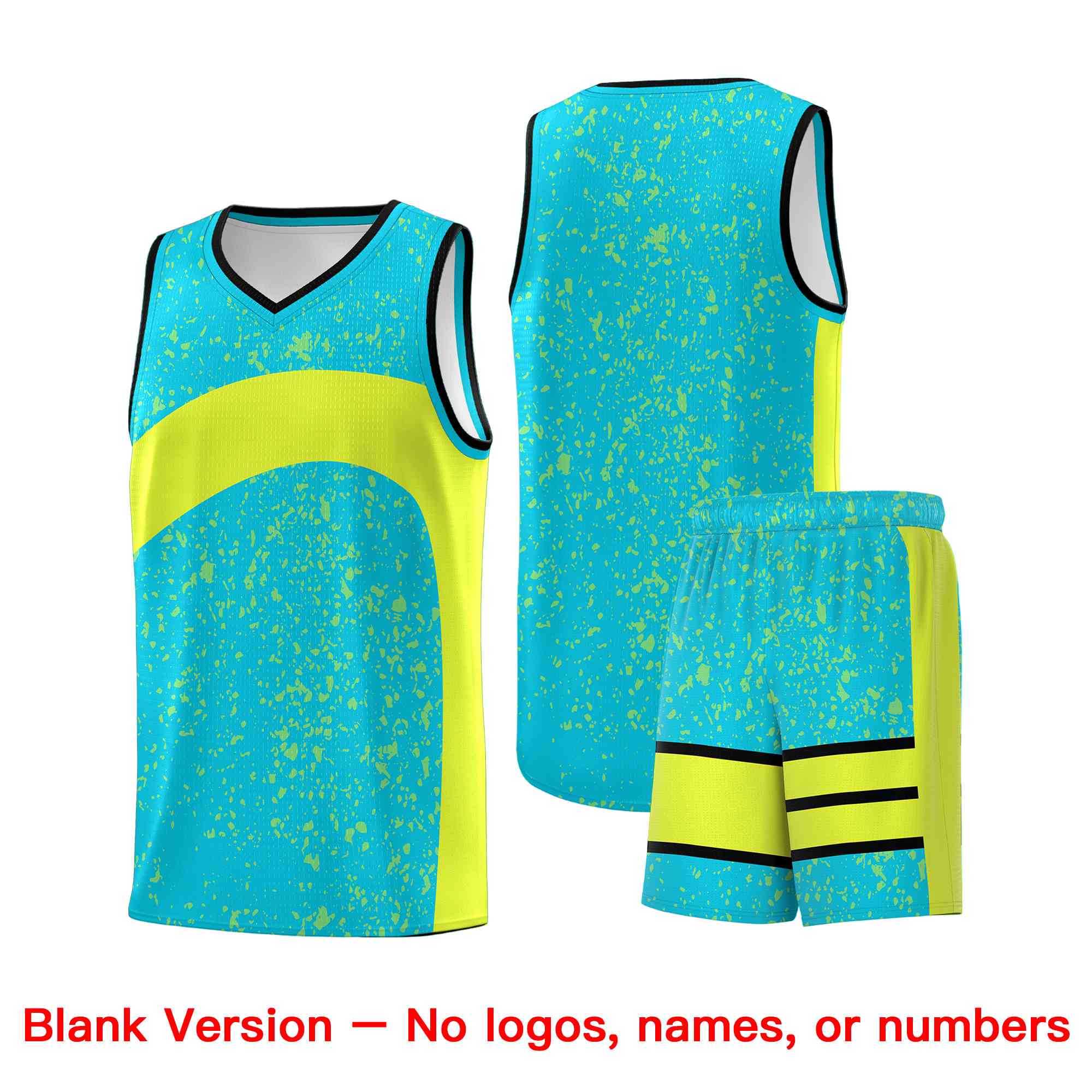 Custom Sky Blue Fluorescent Green Dot Graffiti Pattern Irregular Team Names Sports Uniform Basketball Jersey - Image 2