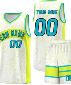 Custom White Fluorescent Green Dot Graffiti Pattern Irregular Team Names Sports Uniform Basketball Jersey| KXKSHOP
