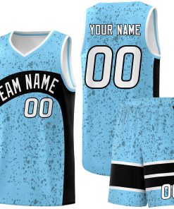 Custom Light Blue Black Dot Graffiti Pattern Irregular Team Names Sports Uniform Basketball Jersey| KXKSHOP