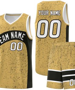 Custom Old Gold Black Dot Graffiti Pattern Irregular Team Names Sports Uniform Basketball Jersey| KXKSHOP