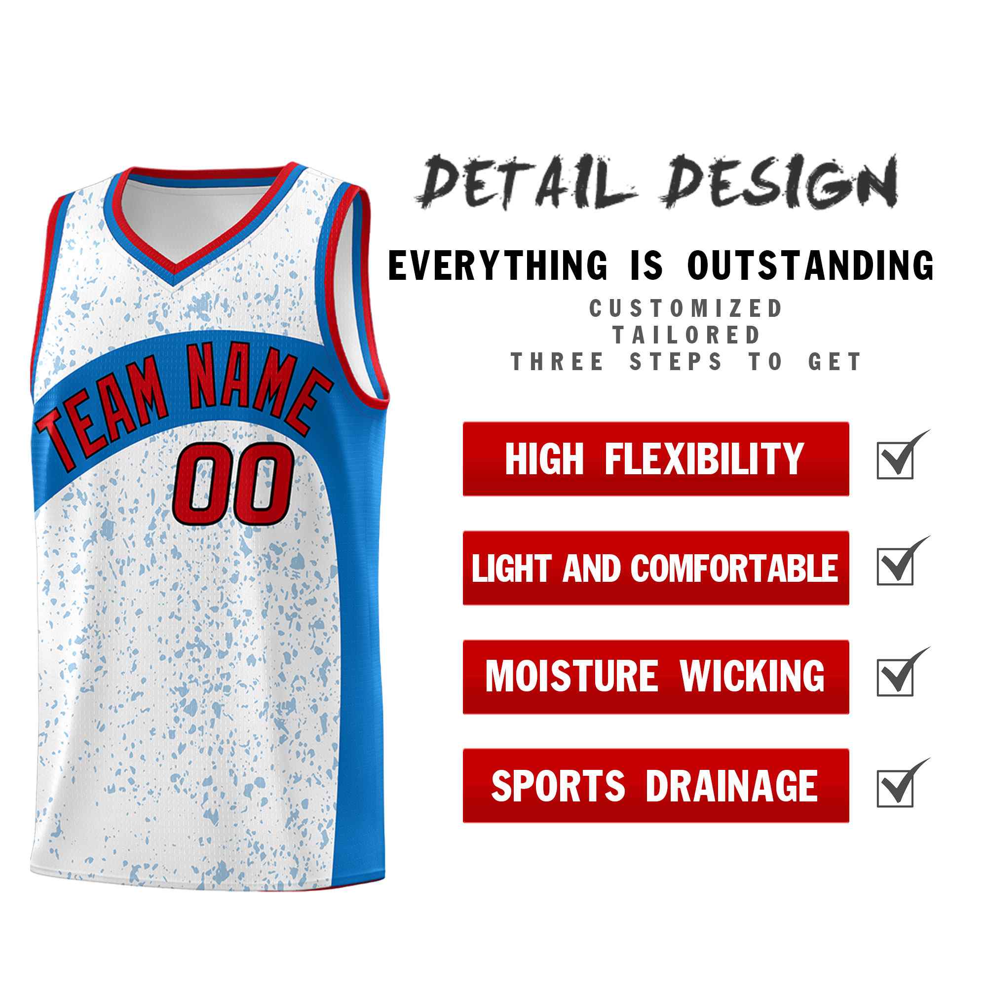 Custom White Royal Dot Graffiti Pattern Irregular Team Names Sports Uniform Basketball Jersey - Image 3