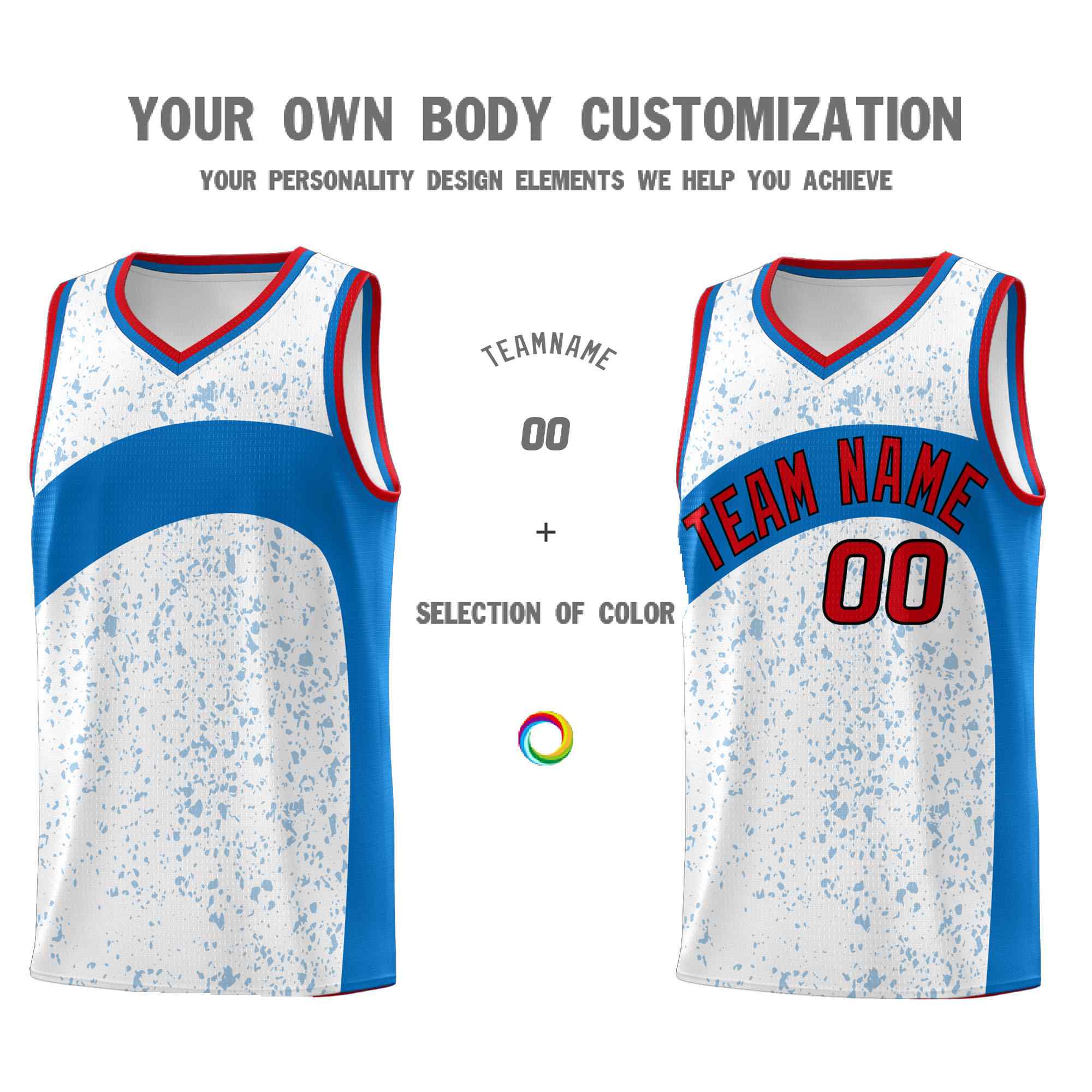 Custom White Royal Dot Graffiti Pattern Irregular Team Names Sports Uniform Basketball Jersey - Image 4
