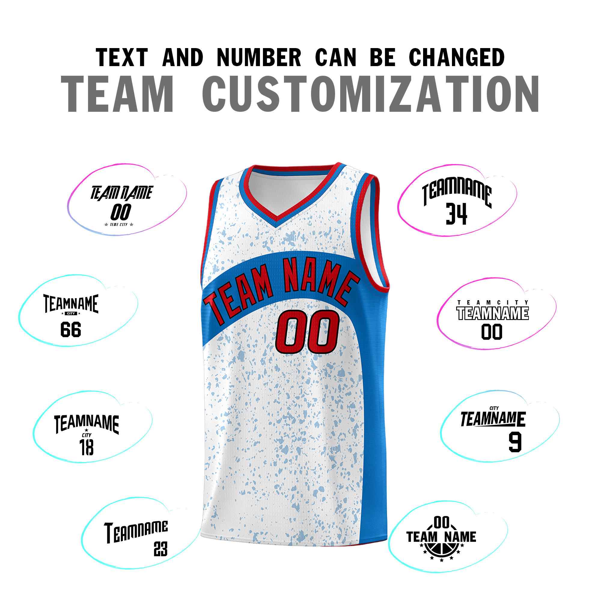 Custom White Royal Dot Graffiti Pattern Irregular Team Names Sports Uniform Basketball Jersey - Image 5